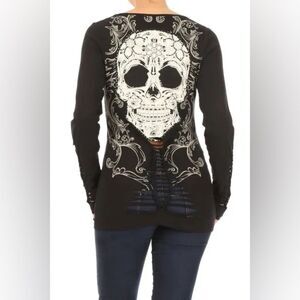 Platinum Plush Candy Skull Rhinestone LS Top